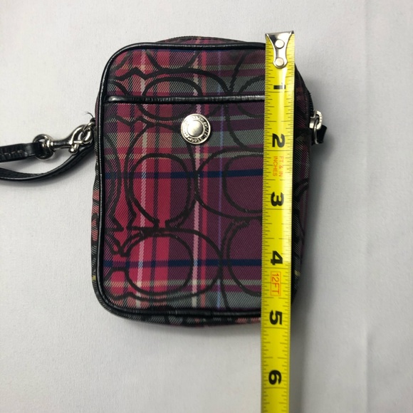 Coach signature tartan plaid Leather trim wristlet - Picture 6 of 6